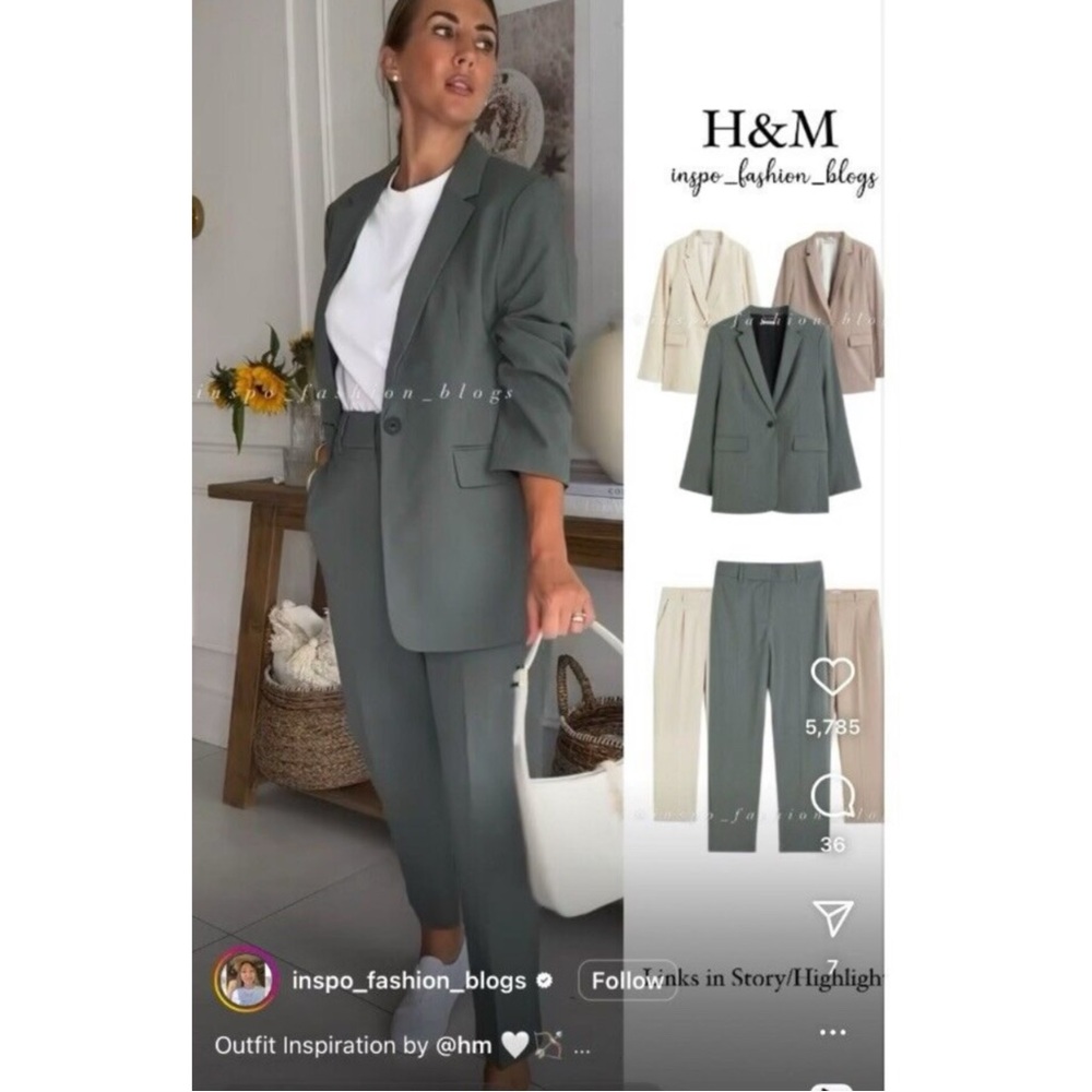 H&M Sage Green Suit Matching Pants and Blazer